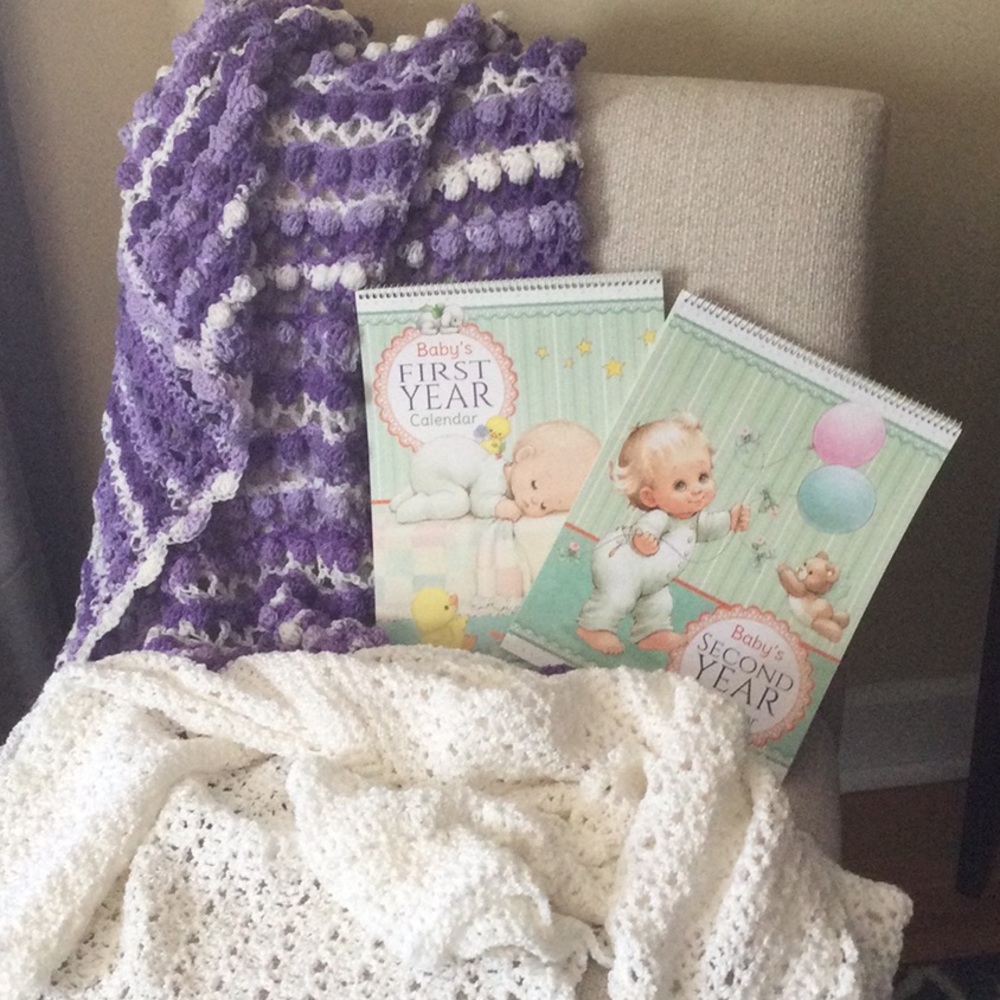 Set 2 Baby Afghans & 2 milestone Calendars